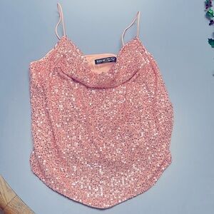 SHEIN nwt Pink Sequin Spaghetti Strap Crop Top